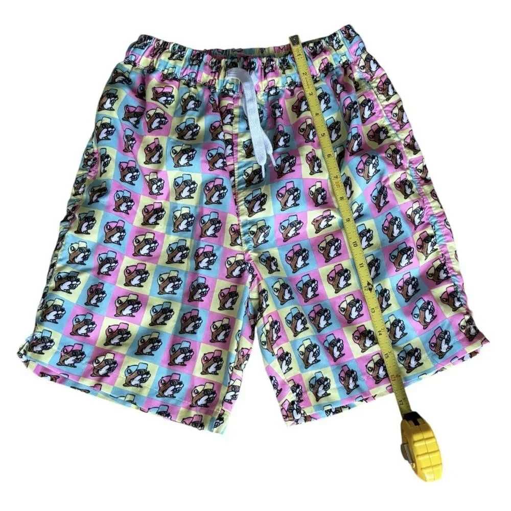 Buc-ee’s Pastel Checkerboard Beaver Mascot Swim Trunks Sz YL Vacation
